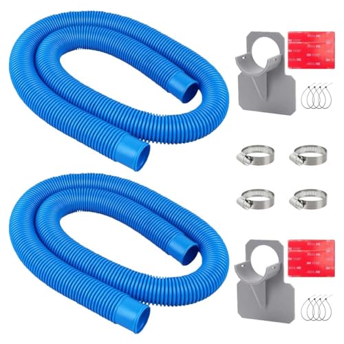 1-1/4 Pool Hoses Kit Replacement for Above Ground Pools 1.25 Pool Filter Pump Hose with Hose Holders & Clamps Compatible with Intex Pool Filter Pump 607 637 (Blue -2 Pack)