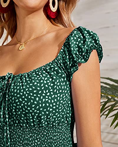 Image of Valphsio Womens Smocked Dress Ruffle Floral Tie Front Boho Short Dresses