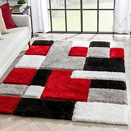 Image of 3x5 feet Soft Area Rug for Living Room and Bedroom, Modern Indoor Floor Carpet with Non-Slip Backing, Comfortable Decorative Home Decor Rug, Easy Clean & Durable- (3D Red B, Rectangular)
