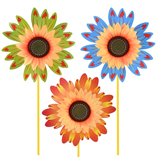 Molinillos De Viento Para Exterior QUACOWW 3 piezas girasoles de viento girasol, molinillo de jardín, molino de viento grande girasol, molinillo de plástico...