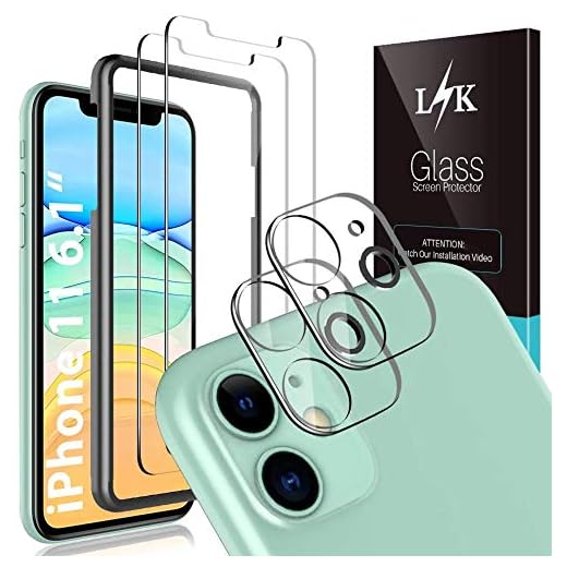 LK 4-pack skärmskydd kompatibelt med iPhone 11 6,1 tum med 2-pack härdat glas och 2-pack kameralinsskydd – 9H hårdhet bubbelfri justering ram skyddsfilm
