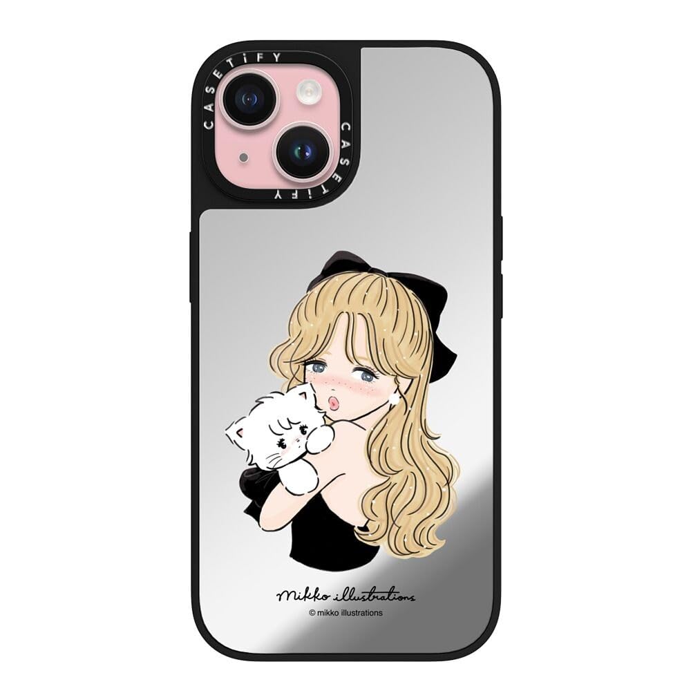 CASETiFY Magsafe 対応ミラー iPhone 15 ケース [反射性 / 1.5mからの落下試験をクリア / Magsafe に対応] - Girl & Mousse (Black) - シルバー (ブラックバンパー)