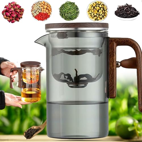 Tranquili Tea, The Harmony Pot, Enchanti Tea Pot, Quick Brew Teekanne,2025 New Magnetic Teapot With Strainer 520ml No-Cups, Magnetic Teapot, Press Control Magic Tea Pot (520-gray)