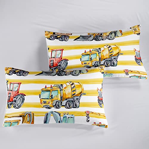 Bailipromise Kids Construction Comforter Set Twin Size Retro Watercolor Truck Bedding For Boys Girls Teens Excavator Vehicle Toddler Bedding Set Crane Digger Quilt Tractor Duvet Bedroom Decor 3 Pieces #TOP2