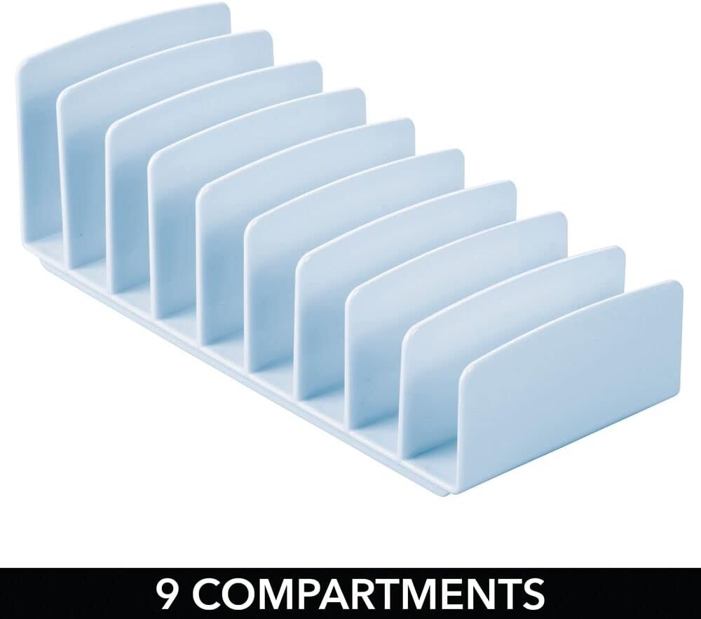 mDesign Plastic Divided Cosmetic Palette Organizer with 9 Sections - Makeup Storage for Bathroom Vanity, Cabinet, Drawer - Holds Eyeshadow, Blush, Powder - Lumiere Collection - 2 Pack - Light Blue