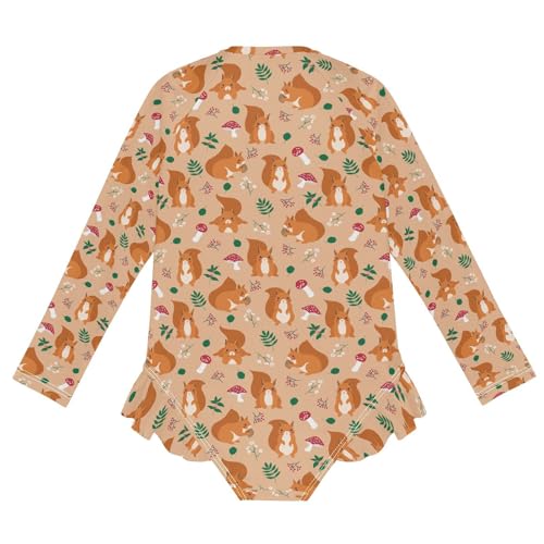 Girls One Piece Swimsuits Long Sleeve Bathing Suits Squirrel Animal Sun Protection Swimwear 3-12 Years2