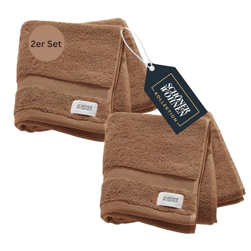 SCHÖNER WOHNEN 2er Set Premium Handtuch 50x100 cm - saugstark - Luxus Handtücher Braun 2teilig - 100% Baumwolle - flauschig weich - als Handtuch-Set kombinierbar - Frottiertücher - Öko-Tex