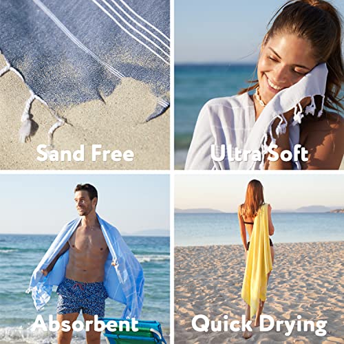 Wetcat Turkish Beach Towel Oversized 38X71 100% Cotton Sand Free Quick Dry Towel Extra Large Turkish Towel Light Travel Towel For Adults Beach Gifts Beach Accessories - Light Blue #TOP3