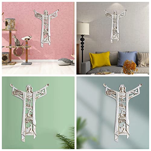 Xiaozhigu Crucifix Wall Cross Jesus Statues,Handmade Hollow Out Catholic Prayer Cross Christian 1St Holy Communion Christening Gifts Home Wall Decor Gifts For Women, White, 8.26*5.51*0.59 #TOP6