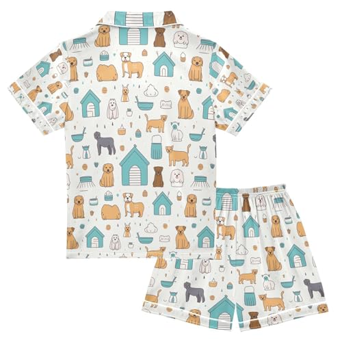 senya Dog in House Satin Summer Pajama Sets Silk Short Sleeve Button Down Sleepwear2