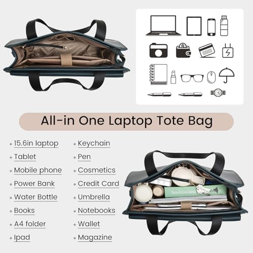 Image of Laptop Bag for Women Leather Laptop Tote Bag Large Computer Bag Waterproof Business Office Work Bag