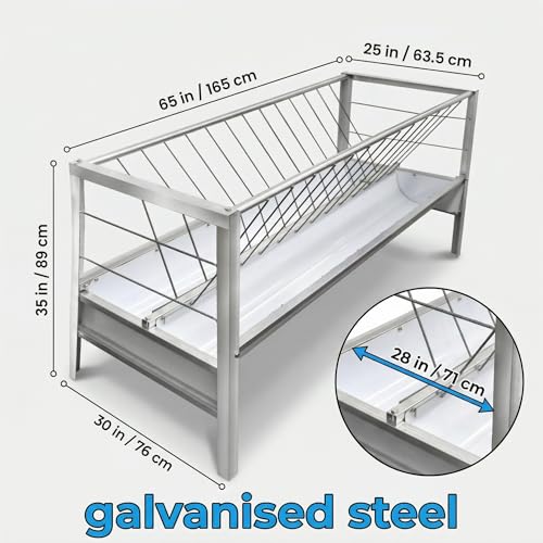 5 Ft Long Goat Hay Feeder, 96 Gallon Feeding Tray for Livestock Feeder, 2 in 1 Hay Feeder for Goats, Feeding Goats, Sheep and Ponies, for Farms, Sheep Sheds (Galvanized)