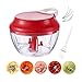 Yilyln 500ml Picadora Manual con Cuerda Cortador de Verduras Trituradora de Alimentos para Verduras, Cebolla, Ajo, Frutas y Carne (Rojo)