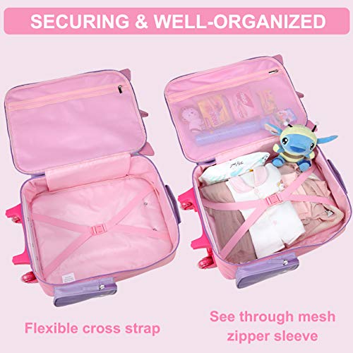 Image of VASCHY Rolling Luggage for Kids, Cute Travel Suitcase for Boys Girls with Wheels, Pink Unicorn, 20.5 inches (L) x 13.8 inches (W) x 6.7 inches (H)