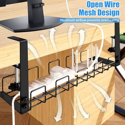 Image of Livzing Adjustable Under Desk Cable Organizer Rack - Desk Cable Management Tray & Power Strip Holder - Wire Organizer for Office & Home Workstation, Computer Desks - Office Cable & Wire Organizer Tray