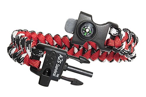 Paracord Bracelet K2-Peak – Survival Bracelets with Embedded Compass Whistle EDC Hiking Gear- Camping Gear Survival Gear Emergency Kit Black / Red 8.5"