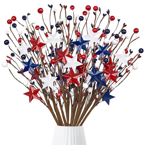 Eternity sky 15PCS 4th/Fourth of July Decorations Patriotic Picks Red White Blue Berry Stems Memorial Independent Day Labor Decor for Home Vase Table Centerpieces
