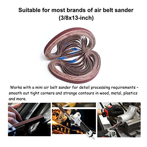 Aiyard 3/8 X 13 Inch Aluminum Oxide Sanding Belts, 40/60/80/120/180/240 Assorted Grits Abrasive File Belts For Air Belt Sander, 24-Pack #TOP5