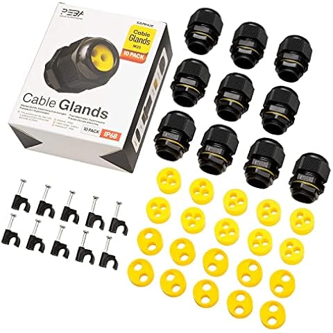 Cable Glands 25mm Waterproof IP68 Cable Glands Connectors M25 Black for 3mm-7mm & 4mm-8mm Cable Diameter(Pack of 10) Cover