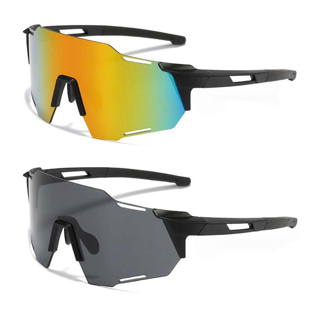 SAIJIAN 2 Piezas Gafas Ciclismo Hombre y Mujer Gafas de Sol Deportivas Anti-UV Gafas Protectoras para Exteriores a Prueba de Viento y Polvo