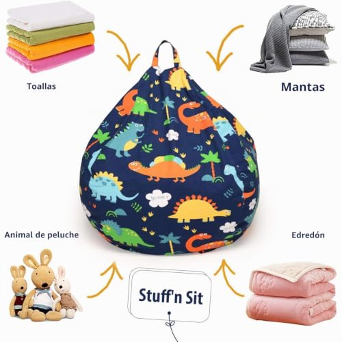 Miniatura 7 de Puf De Peluche, Bolsa Almacenamiento Juguetes Felpa, Bolsa Frijoles Lona, Puff Almacenamiento Animales Peluche, Cómodo Suave Ahorra Espacio, Para Que Los Lean 24in, Dinosaurio De Dibujos Animados