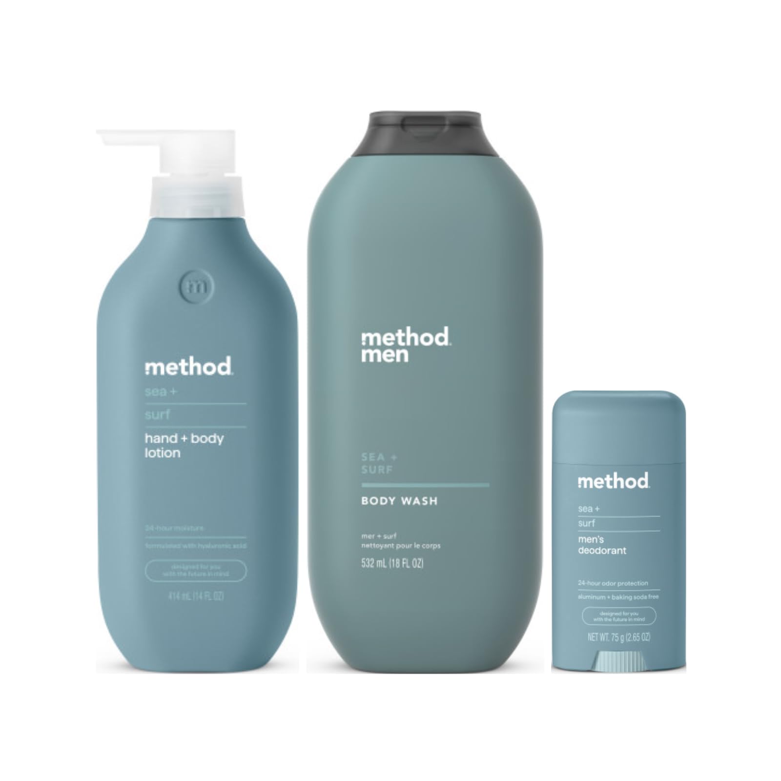 Method Sea + Surf , Body Lotion 14 Fl Oz, Deodorant 2.65 Oz, Body Wash 18 Fl Oz (Variety Pack)