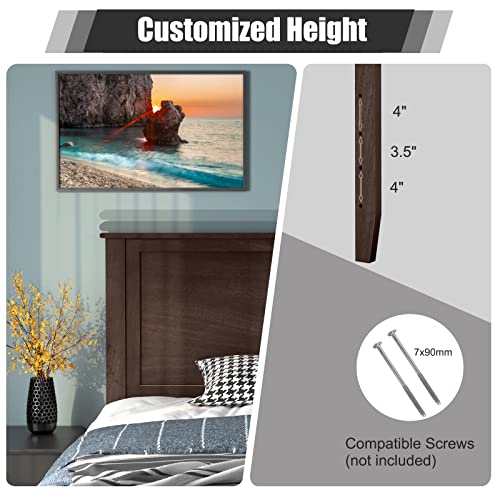 Giantex Wood Headboard, Flat Panel Headboard With Pre-Drilled Holes For Height Adjustment, Thickened Wooden Bed Backboard, Twin Bed Headboard, Espresso #TOP2