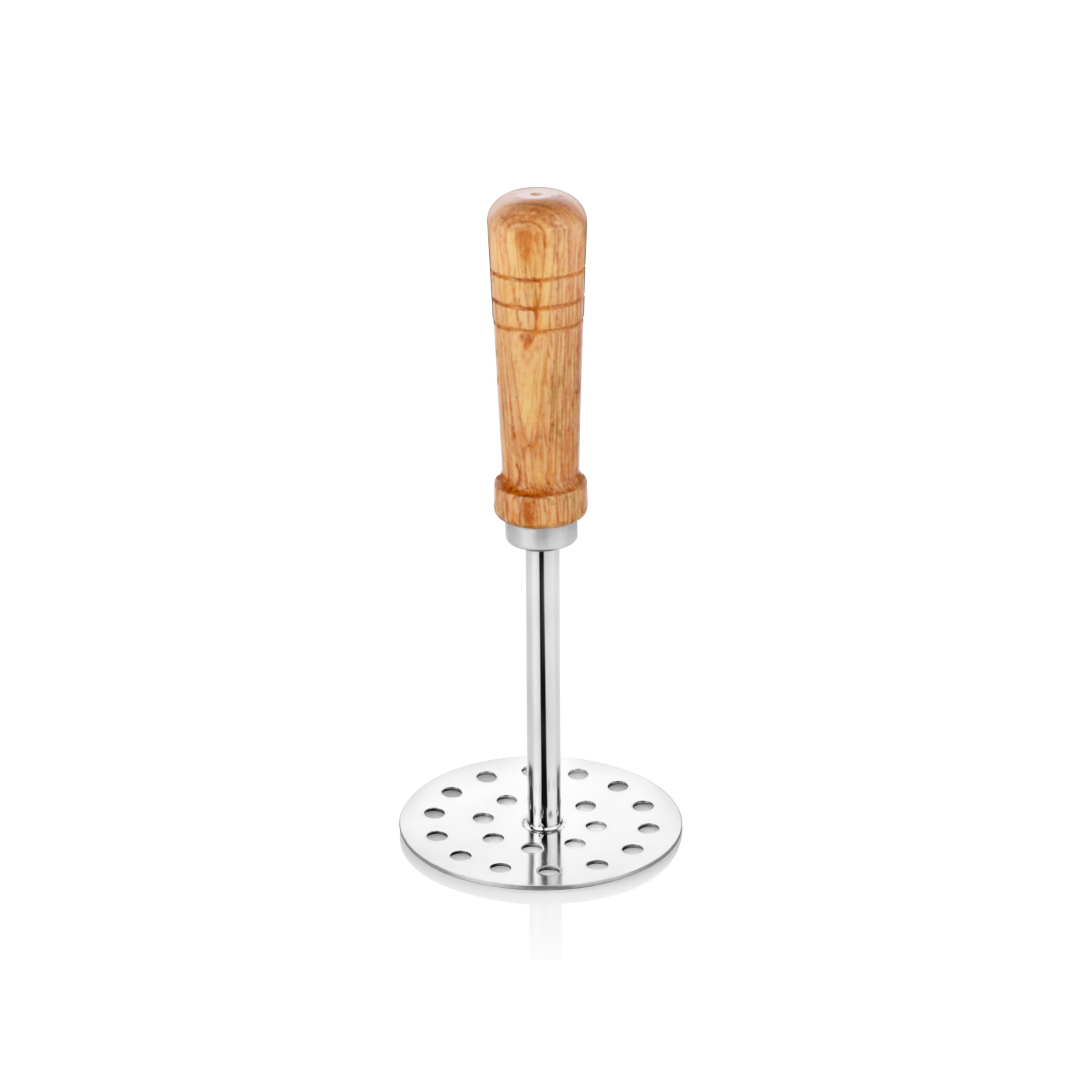Embassy Stainless Steel Potato Masher with Wooden Handle Round | Size 4 | Diameter - 10 cms | Ideal for mashing Vegetable/Pav Bhaji/Baby Food | Smasher for Kitchen