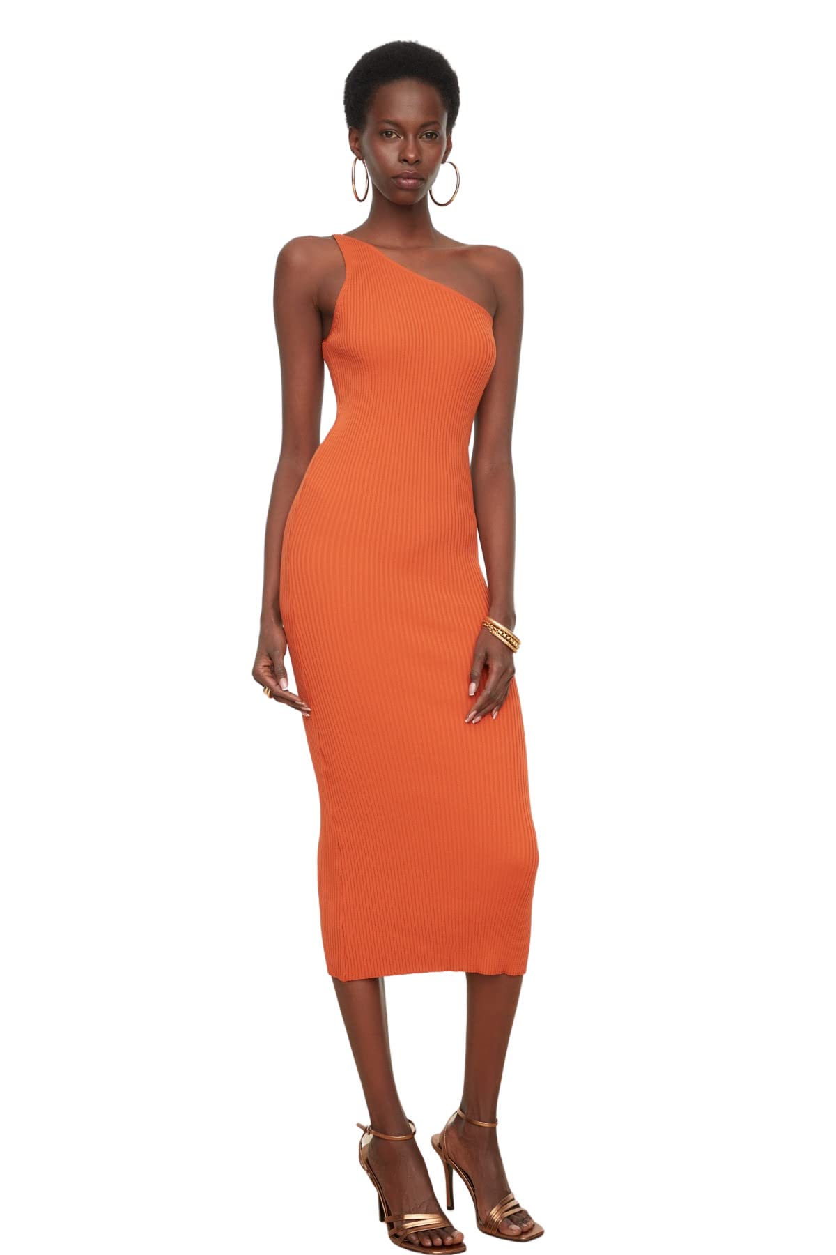 Trendyol Damen Figurbetontes Midi Kleid, Fliese, 38