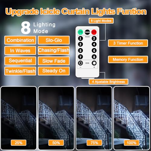 Luces de carámbano 600 LED para exterior 76 pies miniatura 2