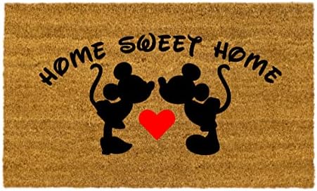 Mickey and Minnie Mouse Kissing Heart Funny Doormat Decor Sweet Home Welcome Area New House Front Back Patio Door Mat - Brides Husband Wife Wedding Valentine Anniversary Birthday Couple Product Gift