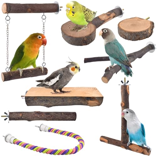 Bird Perches, 8pcs Natural Wood Parrot Perch Stand Chewing Toys C...