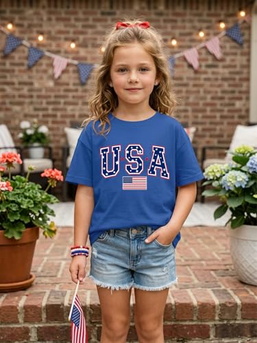 Image of AMWIPE Boys Girls USA Shirt Kids 250 Anniversary USA Shirts American Flag Tshirt 4th of July Outfits Cute Patriotic Top 6-14y