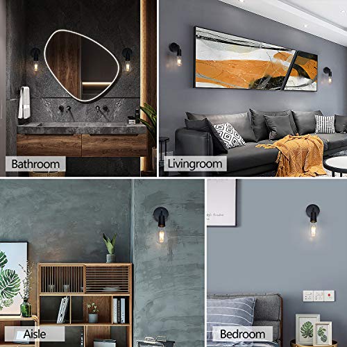 MantoLite Zwart Wandlamp, E27 Edison-lampen Wandkandelaar Vast Bedraad Lamphouder,Industriële Leeslamp Wandlampen Voor… - Afbeelding 7