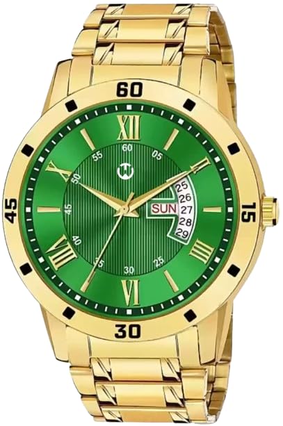 WIZARD TIMES Men’s Watch, Wrist Watch for Boys Golden Stainless Steel Chain Strap, Green Day & Date Dial, Formal & Casual Wear, Water Resistant Watch, Analog Boys Watch, Gift Watch for Men (B0DCT25M3G) Amazon Price History, Amazon Price Tracker