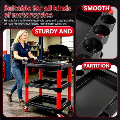 Image of Auto Detailing Cart with Wheels, 3 Tier Rolling Detail Cart, Car Wash Organizer for Detailers Garage, Workshop, Repair Shop, Storage Tool