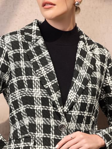 Women's Plaid Tartan Blazer Tweed Long Sleeve 2025 Business Casual Suit Jacket4