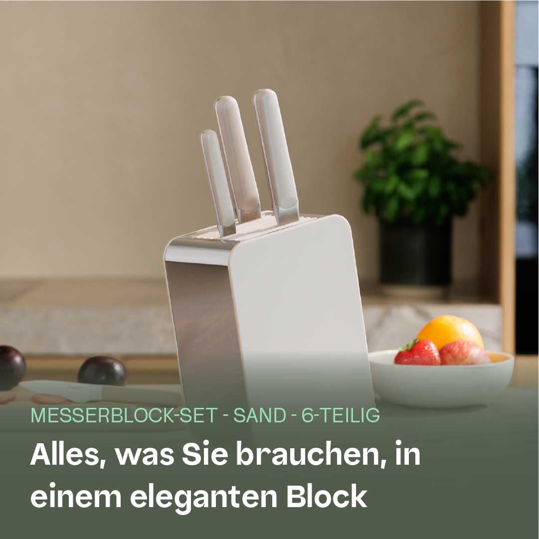 BergHOFF Home Messerblock mit Messer - 6-teilig Messerset mit Block - Küchenmesserset - Küchenmesser scharf - Sand