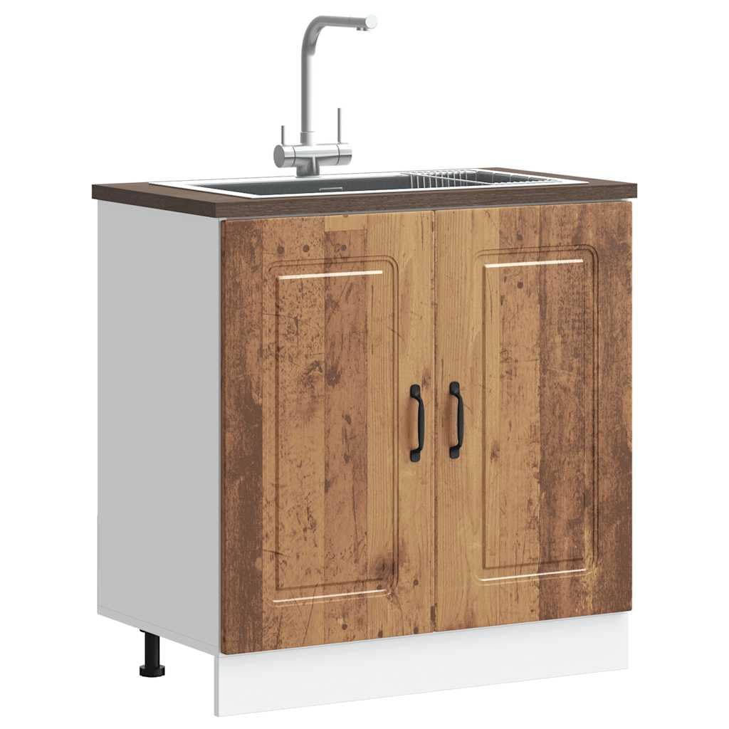 IKAYAA Armario Bajo para Fregadero Kalmar, Mueble Fregadero Cocina, sin encimera, 80 x 46 x 81.5 cm Madera Antigua