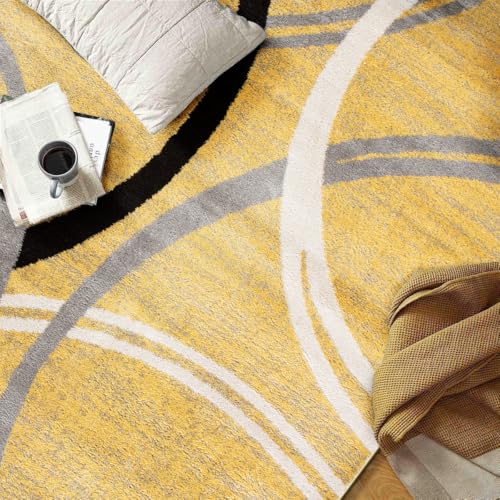 Rugshop Modern Wavy Circles Design Round Rug 6' 6" (6' 6" Diameter) Yellow