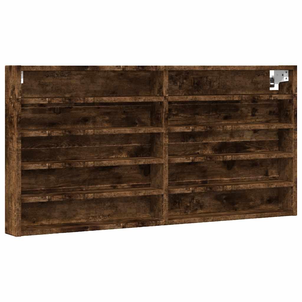 Vitrinenschrank Räuchereiche 100x8,5x50 cm Holzwerkstoff mit 10 Ablagen Elegantes Design & Starker Stauraum für Wohnzimmer Schlafzimmer und Flur