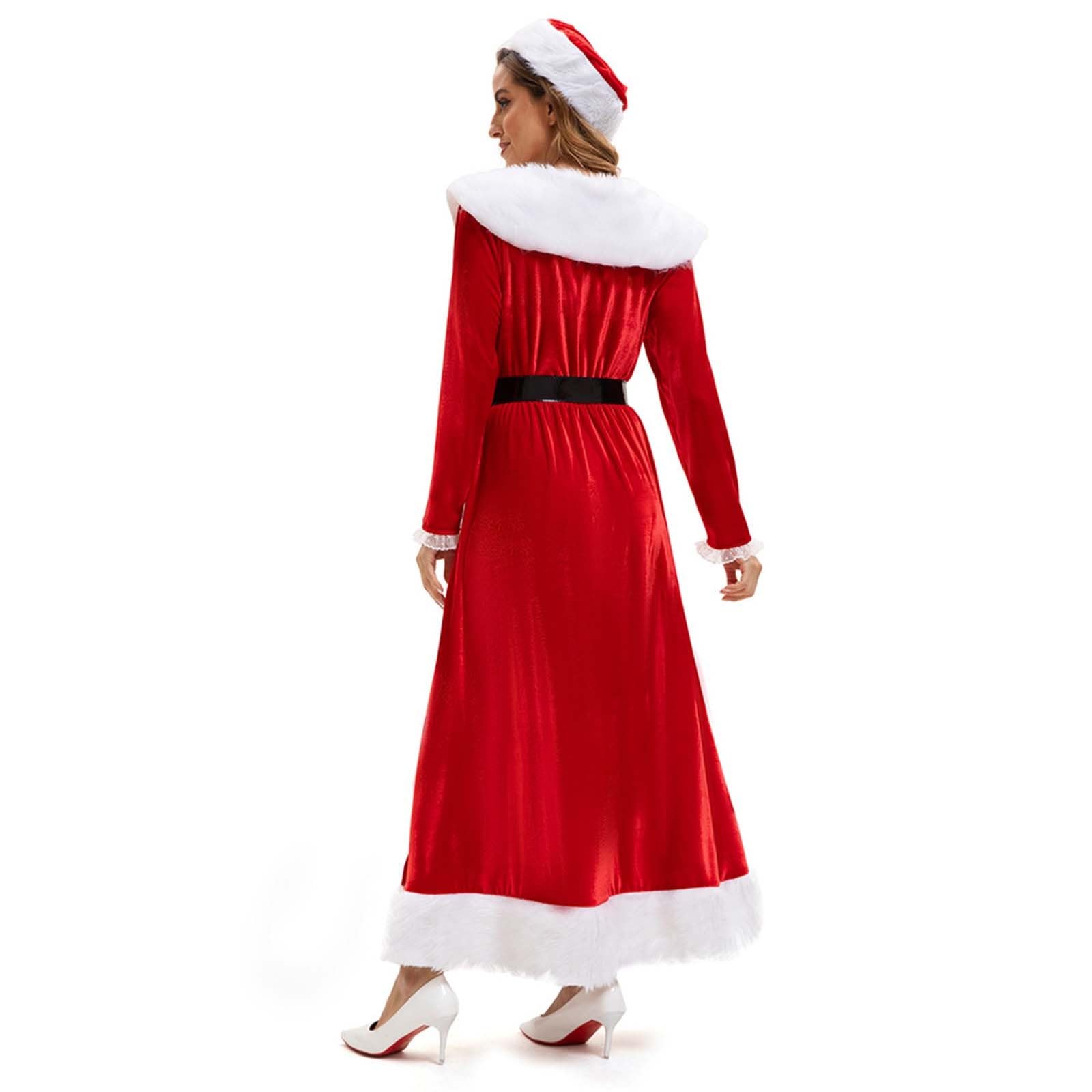 Generisch Vestito di Natale da donna, in velluto, a maniche lunghe, con scollo a O, per feste, Babbo Natale, per adulti