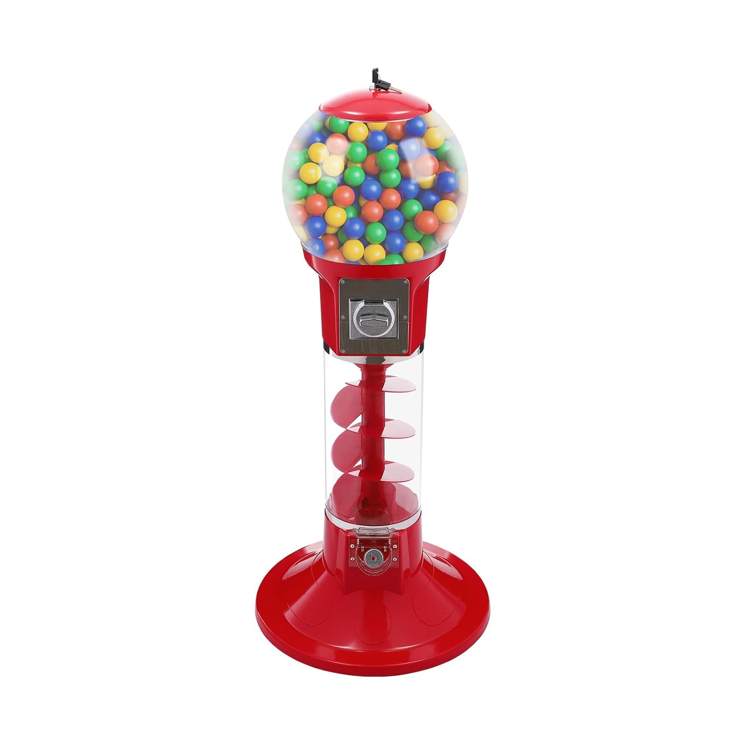 Red Gumball Vending Machine for Kids, 300 Capsule Toys, Commercial Spiral Bubble Gum Machine, Coin Operated Twister Ball Dispenser for Amusement Retail Stores