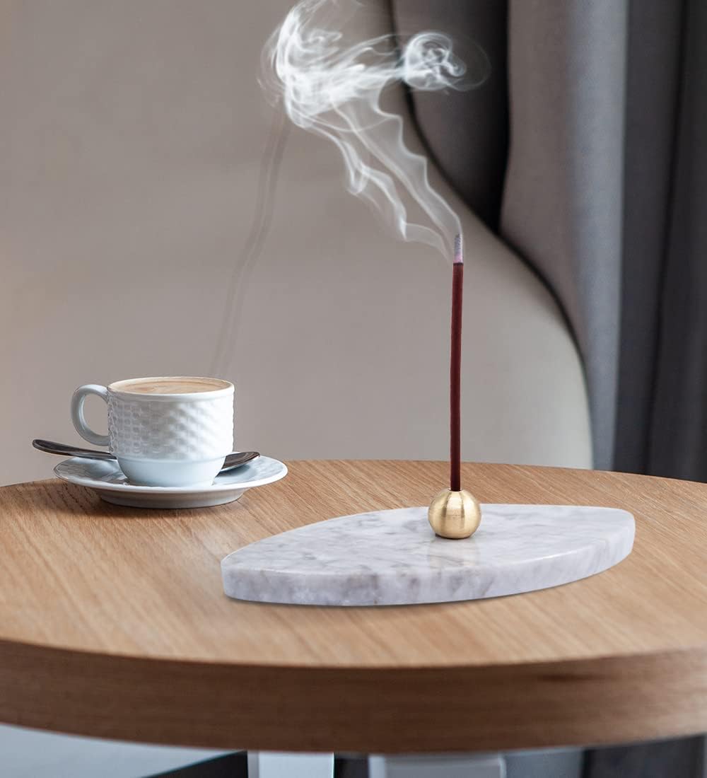 Sermo Ovoid Marble Incense Holder Burner Oval (Cloudy - Gray White)