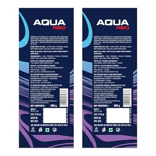 Image of Aqua Red Cooling Talc Powder Pack of 2 (300g Each) | Fresh & Cool Body Powder | Strong Cooling Effect, Sweat & Body Odour Protection | Long-Lasting Fragrance & Daily Use Talcum Powder