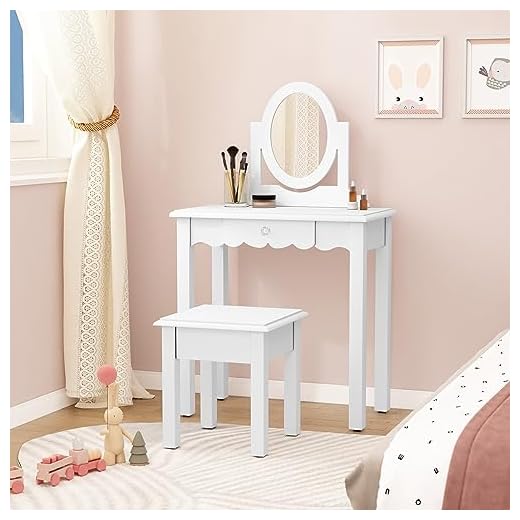 Kids Vanity - Little Girls Vanity Set with Mirror and Stool, Wooden 2 in 1 Toddler Vanity Makeup Desk Dressing Table with Detachable Top & Drawer, Princess Vanity Dresser Set for Little Girls, White