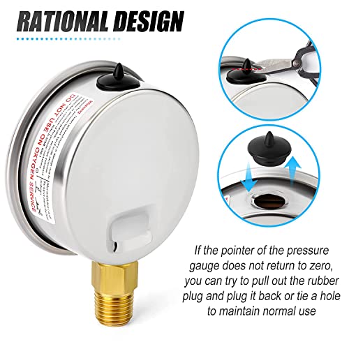 Image of MEANLIN MEASURE -30inHG~30Psi Stainless Steel 1 /4 inch NPT 2.5 inch FACE DIAL Vacuum Pressure Gauge, Lower Mount (Pack of 2), with 1 /2 inch NPT and 3 /8 inch NPT Hex Bushing