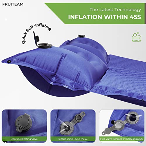 Image of FRUITEAM Double Sleeping Pad for Camping, Self Inflating Camping Pad, Camping Air Mattress, 2 Person Camping Mat with Pillow, Inflatable Foam Camping Pad for Backpacking, Hiking, Navy