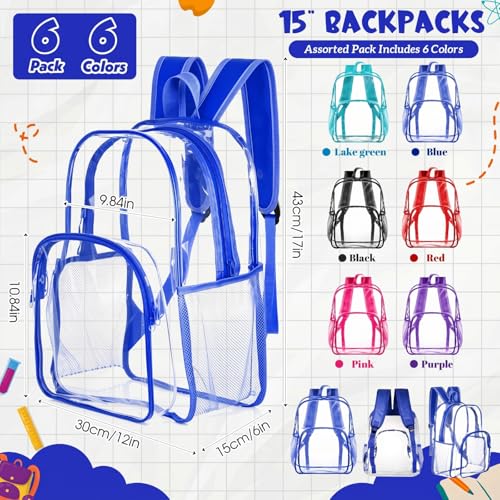 Image of Amylove 6 Pcs Clear Backpack bulk for Stadium Events Heavy Duty PVC Transparent Bookbag for College Workplace Security (17 Inches,6 Colors)