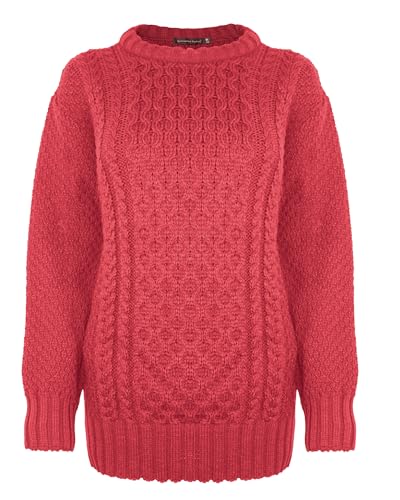 Image of New Ladies Women Long Sleeve Knitted Jumper Cable Knit Sweater Crew Neck Pullover Everyday Casual Autumn Winter Relax Fit Top Blouse (UK, Numeric, 20, 22, Plus, Regular, Pomegranate Red)